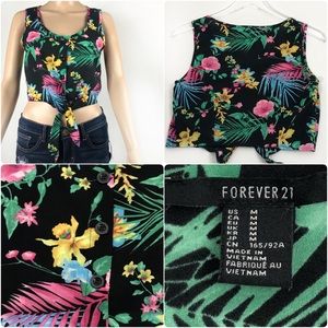 Tropical Floral Print Cropped Top Size Medium